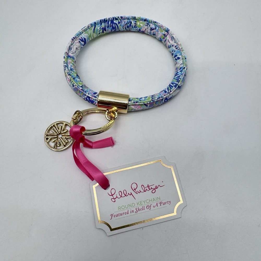 Lilly Pulitzer Swizzle In Round Bangle Keychain Wristlet Gold Tone Hardware NEW